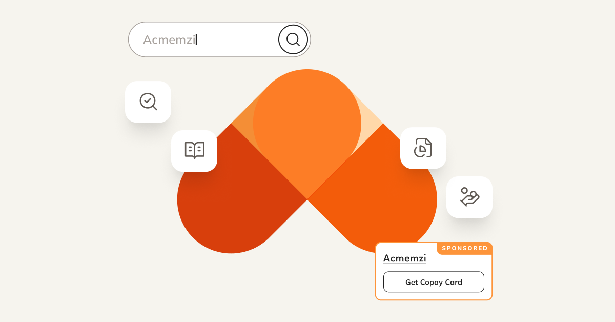 Large icon representing Marketplace with smaller icons and user interface elements on top