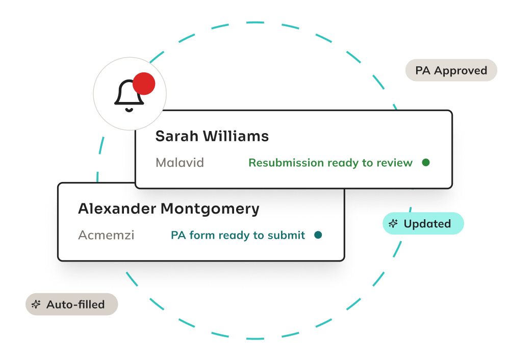 User interface elements from OneHub floating over a dashed circle